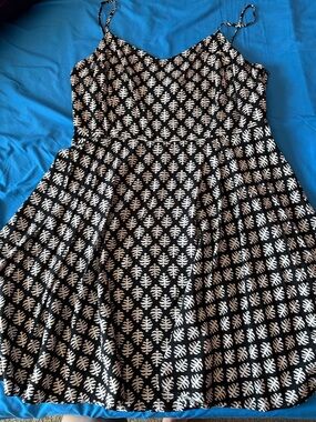 Sleeveless Black and White Patterned Fit-and-Flare Dress